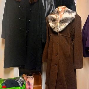 Vintage Halston Timelessly Classic Fur Trimmed Full Length Peacoat